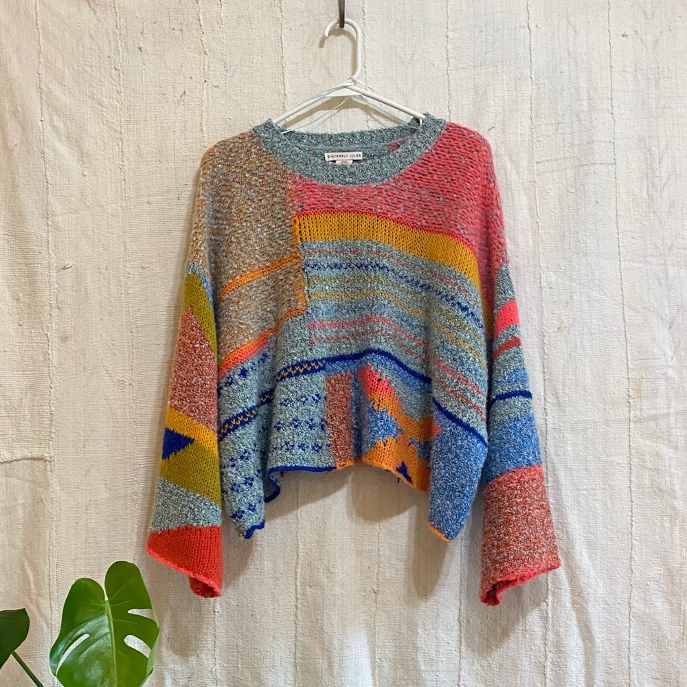 Neon Crop Sweater w/ Bell Sleeves. Size M
